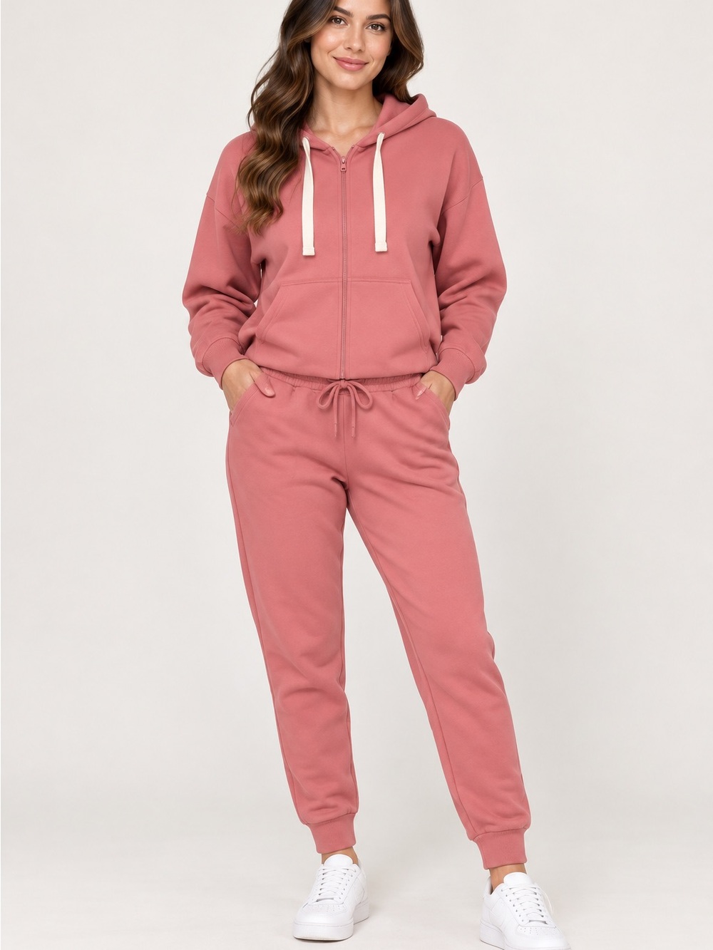 Zenana Zip-Up Hoodie & Jogger Pants Matching Set. Size small. French Terry